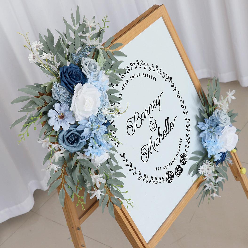 Wedding Arch Flower Simulation Haze Blue Rose Welcome Sign Wedding Party